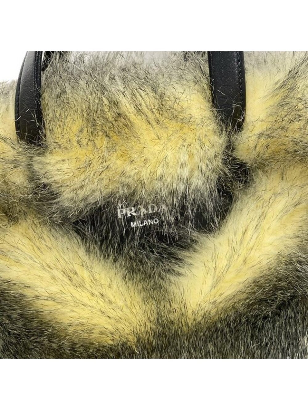★SOLD★ Prada Tote Ivory Black Leather Faux Fur X - Picture 13 of 15